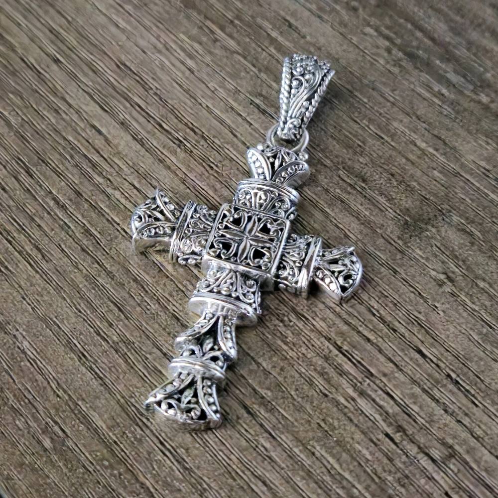 SARDA Designer Signed 925 Sterling Silver Cross Pendant 2.75" Bali - Picture 14 of 16